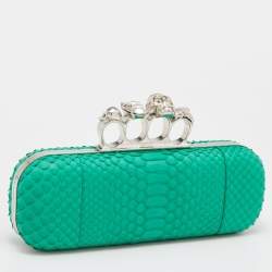 Alexander McQueen Green Python Skull Knuckle Box Clutch