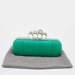 Alexander McQueen Green Python Skull Knuckle Box Clutch