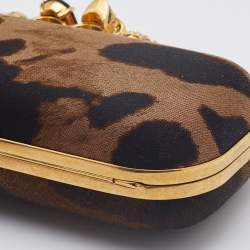 Alexander McQueen Brown/Beige Printed Fabric Skull Knuckle Box Clutch