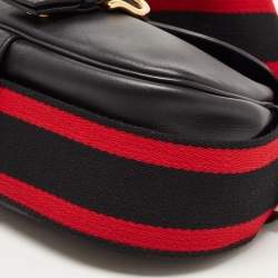 Pre Owned Alexander McQueen Black/Red Leather Buckle Flap Crossbody Bag