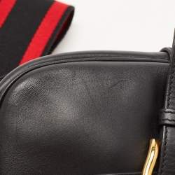 Pre Owned Alexander McQueen Black/Red Leather Buckle Flap Crossbody Bag
