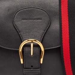 Pre Owned Alexander McQueen Black/Red Leather Buckle Flap Crossbody Bag
