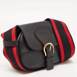 Pre Owned Alexander McQueen Black/Red Leather Buckle Flap Crossbody Bag