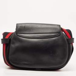 Pre Owned Alexander McQueen Black/Red Leather Buckle Flap Crossbody Bag