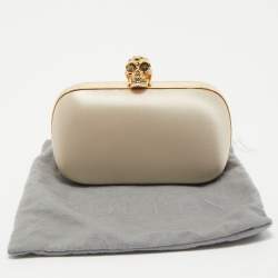 Alexander McQueen Off White Satin Skull Box Clutch