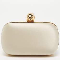 Alexander McQueen Off White Satin Skull Box Clutch
