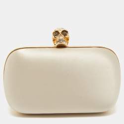Alexander McQueen Off White Satin Skull Box Clutch