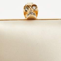 Alexander McQueen Off White Satin Skull Box Clutch