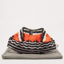 Pre Owned Alexander McQueen Multicolor Printed Satin and Leather Medium De Manta Clutch