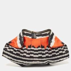 Pre Owned Alexander McQueen Multicolor Printed Satin and Leather Medium De Manta Clutch