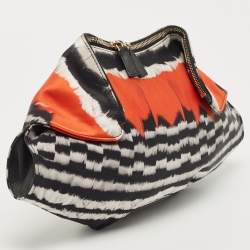 Pre Owned Alexander McQueen Multicolor Printed Satin and Leather Medium De Manta Clutch