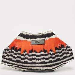 Pre Owned Alexander McQueen Multicolor Printed Satin and Leather Medium De Manta Clutch
