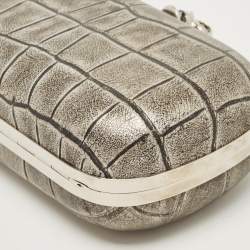 Alexander McQueen Grey/Black Croc Embossed Leather Skull Box Clutch