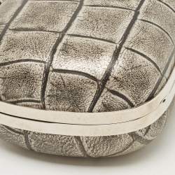 Alexander McQueen Grey/Black Croc Embossed Leather Skull Box Clutch