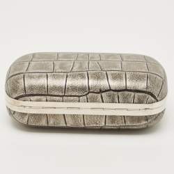 Alexander McQueen Grey/Black Croc Embossed Leather Skull Box Clutch
