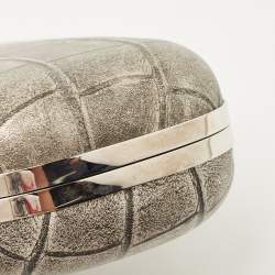 Alexander McQueen Grey/Black Croc Embossed Leather Skull Box Clutch