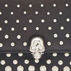 Alexander McQueen Black Leather Studded Skull French Wallet