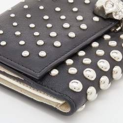 Alexander McQueen Black Leather Studded Skull French Wallet