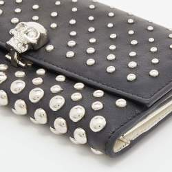 Alexander McQueen Black Leather Studded Skull French Wallet