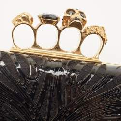 Pre Owned Alexander McQueen Black Laser Cut Patent Leather Skull Knuckle Box Clutch