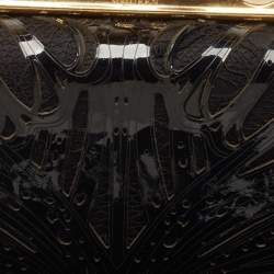 Pre Owned Alexander McQueen Black Laser Cut Patent Leather Skull Knuckle Box Clutch