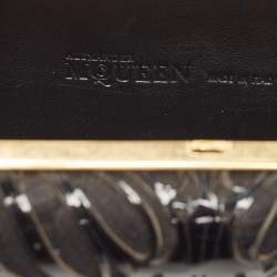 Pre Owned Alexander McQueen Black Laser Cut Patent Leather Skull Knuckle Box Clutch