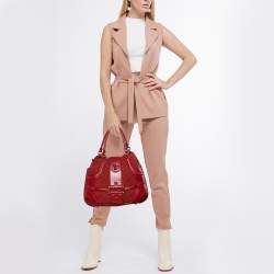 Alexander McQueen Red Woven Coated Canvas and Leather Novak Satchel