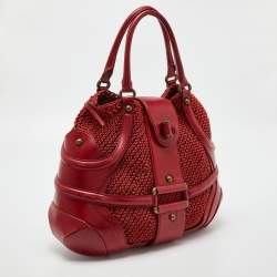 Alexander McQueen Red Woven Coated Canvas and Leather Novak Satchel