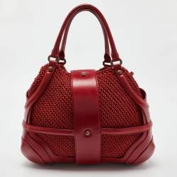 Alexander McQueen Red Woven Coated Canvas and Leather Novak Satchel