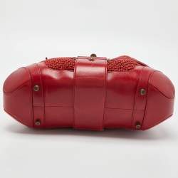 Alexander McQueen Red Woven Coated Canvas and Leather Novak Satchel