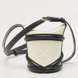 Alexander McQueen White/Black Leather Micro The Curve Bucket Bag