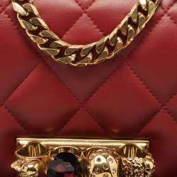 Pre Owned Alexander McQueen Burgundy Leather Jeweled Shoulder Bag