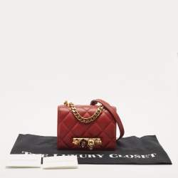 Pre Owned Alexander McQueen Burgundy Leather Jeweled Shoulder Bag