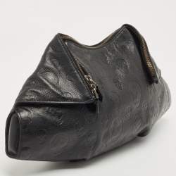 Pre Owned Alexander McQueen Black Skull Embossed Leather Medium De Manta Clutch