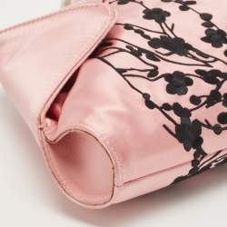 Pre Owned Alexander McQueen Pink/Black Embroidered Satin and Leather De Manta Clutch