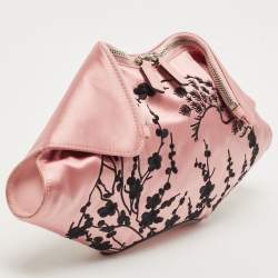 Pre Owned Alexander McQueen Pink/Black Embroidered Satin and Leather De Manta Clutch