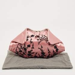 Alexander McQueen Pink/Black Embroidered Satin and Leather De Manta Clutch