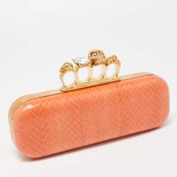 Alexander McQueen Orange Watersnake Leather Skull Knuckle Box Clutch