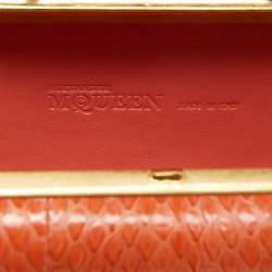 Alexander McQueen Orange Watersnake Leather Skull Knuckle Box Clutch