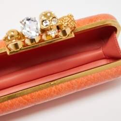 Alexander McQueen Orange Watersnake Leather Skull Knuckle Box Clutch