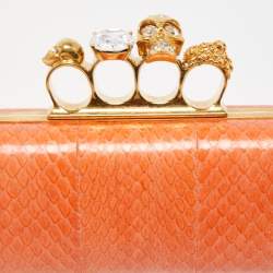 Alexander McQueen Orange Watersnake Leather Skull Knuckle Box Clutch