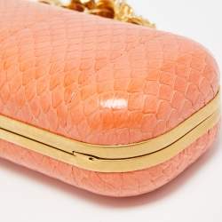 Alexander McQueen Orange Watersnake Leather Skull Knuckle Box Clutch