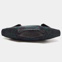 Pre Owned Alexander McQueen Black/Green Printed Satin and Leather De Manta Clutch