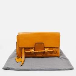 Pre Owned Alexander McQueen Yellow Leather Folk Clutch Bag 