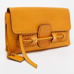 Pre Owned Alexander McQueen Yellow Leather Folk Clutch Bag 