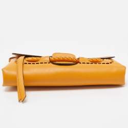 Pre Owned Alexander McQueen Yellow Leather Folk Clutch Bag 