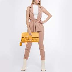 Pre Owned Alexander McQueen Yellow Leather Folk Clutch Bag 