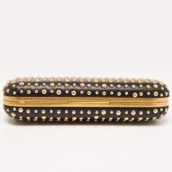Pre Owned Alexander McQueen Black/Gold Leather Studded Four Ring Knuckle Clutch