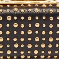 Pre Owned Alexander McQueen Black/Gold Leather Studded Four Ring Knuckle Clutch