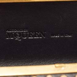 Pre Owned Alexander McQueen Black/Gold Leather Studded Four Ring Knuckle Clutch